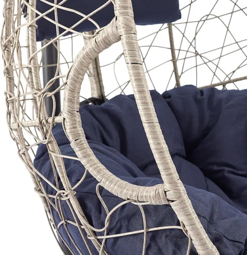 Miniatura 3 de Ulax Furniture - Silla colgante de mimbre para exteriores, con soporte, para patio, hamaca de ratán, con cojín suave y esponjoso