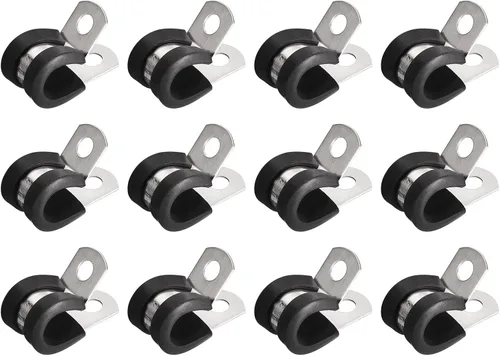 Miniatura 23 de uxcell Abrazadera de cable de 1/2 pulgada (0.472 in) de acero inoxidable 304 Abrazadera aislada acolchada de goma de acero inoxidable en forma de R