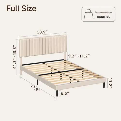Miniatura 2 de Base de cama de plataforma de tamaño matrimonial con cabecera capitoné de canal vertical, no necesita somier, sin ruido, fácil montaje, terciopelo