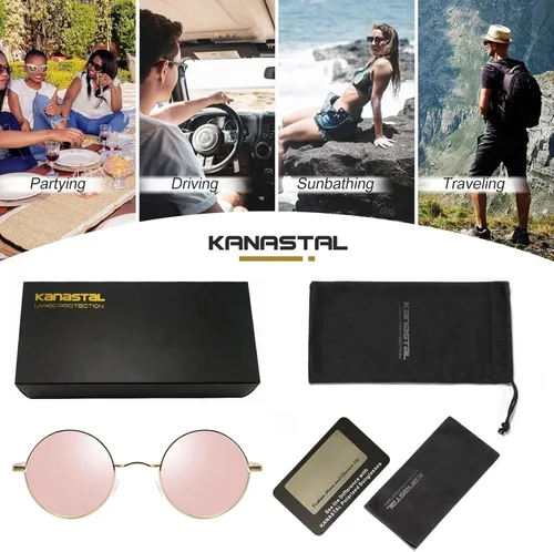 Miniatura 85 de KANASTAL Gafas de sol redondas polarizadas para mujeres y hombres, estilo hippie con protección UV400