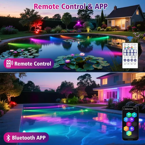 Miniatura 2 de T-SUN - Luces de estanque que cambian de color LED, luces subacuáticas para fuentes con control de aplicación Bluetooth, IP68 impermeable, foco