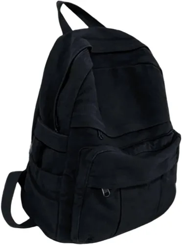 Mochila de lona para mujer, mochila estética retro, mochila básica para estudiantes de secundaria/universidad, bolsa de viaje para laptop, Negro,