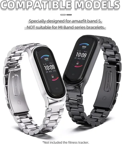 Miniatura 3 de Correa de repuesto de metal para Amazfit Band 5, correa de reloj compatible con Amazfit 5 Fitness Tracker (cuentas, negro)