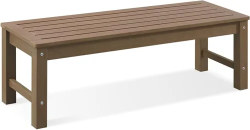 Miniatura 19 de Psilvam Banco para exteriores, banco de porche de madera de polietileno para dos personas, banco de jardín resistente a la intemperie que nunca se