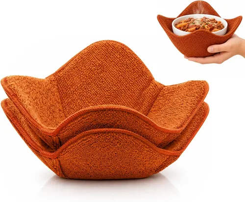 Miniatura 13 de Juego de 2 almohadillas calientes rojas para microondas, soportes para ollas, acogedores para alimentos, Ooma, ramen o tazón de sopa acogedor
