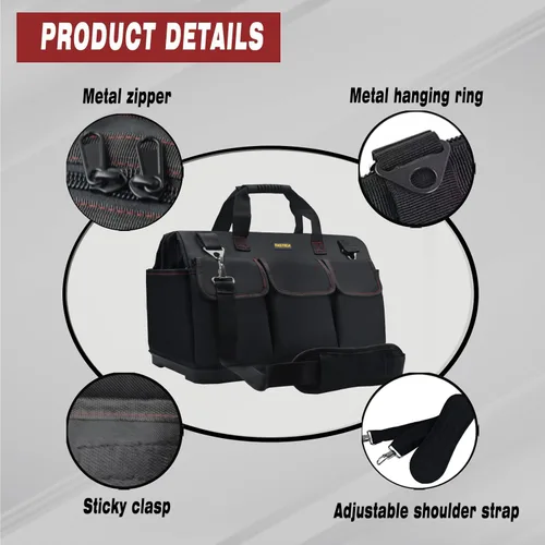 Miniatura 3 de FASTECH Bolsa de herramientas portátil de 20 pulgadas de alta resistencia con boca ancha para almacenamiento de herramientas, portaherramientas