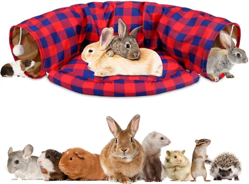 Miniatura 7 de BWOGUE Cama Túnel para Conejos, Juguetes de Tubos Túnel Plegables 2 en 1 con Alfombrilla Removible y Escondite para Gatos, Gatitos, Conejos, Rosa