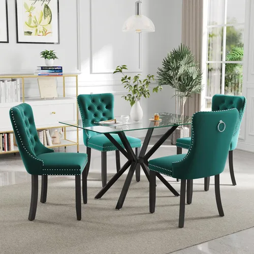 Miniatura 31 de Juego de comedor moderno de cristal de lujo de 5 piezas, juego de comedor rectangular minimalista para 4, juego de mesa de cocina de vidrio
