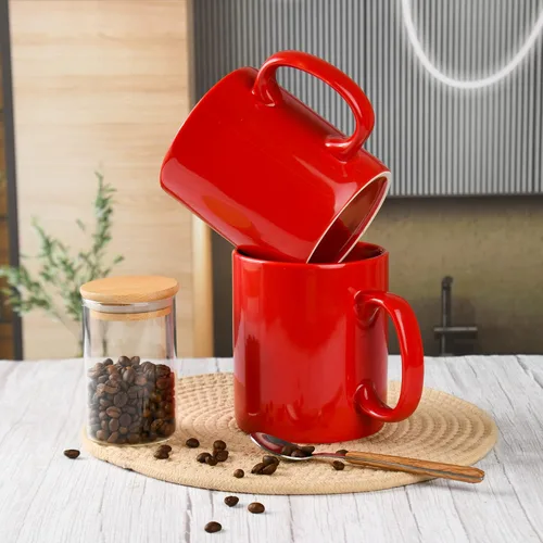 Miniatura 4 de BYCNZB Juego de 2 Tazas de Café de Cerámica Super Grandes de 30 onzas con Asas Grandes (Rojo)