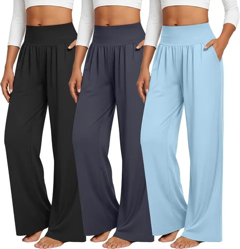 Miniatura 174 de Neer - Conjunto de 3 pantalones de yoga de pierna ancha para mujer - Pantalones deportivos cómodos, holgados, de cintura alta y casuales