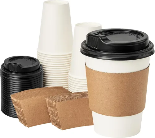 Miniatura 7 de RACETOP Paquete de 100 tazas de café de 12 onzas, tazas de café desechables, vasos de papel Kraft, tazas calientes sin blanquear para el hogar