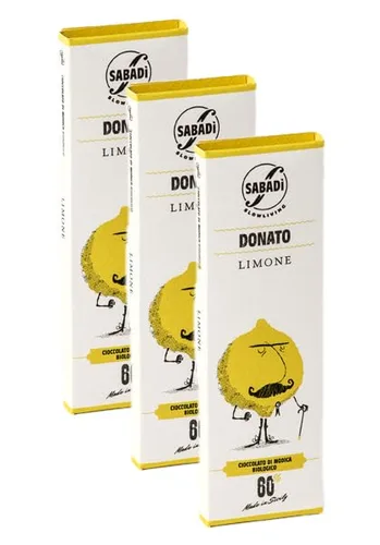 Sabadi Donato 3 unidades | Chocolate orgánico tradicional Modica | Chocolate con limón Interdonato | 60% cacao | 3 x 1.76 oz