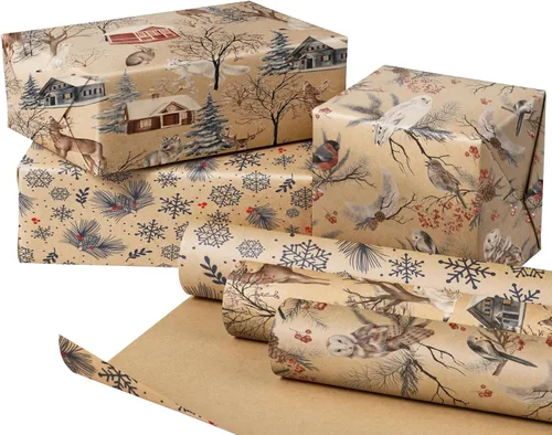Miniatura 10 de RUSPEPA - Rollos de papel de regalo de Navidad - Mini rollo - 17 pulgadas x 10 pies por rollo, total de 3 rollos - Diseño de renos y copos de nieve