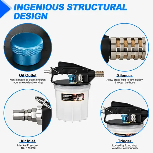 Miniatura 3 de GOOACC Kit de Purga de Frenos 2L Bomba de Vacío Neumática Extractor de Fluido con Botella de Rellenado 1L y Adaptadores Herramientas de Purga
