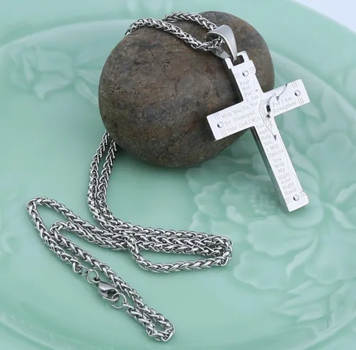 Miniatura 4 de Hzman -Collar con pendiente para rezo de crucifijo de Jesucristo, de acero inoxidable, para hombres