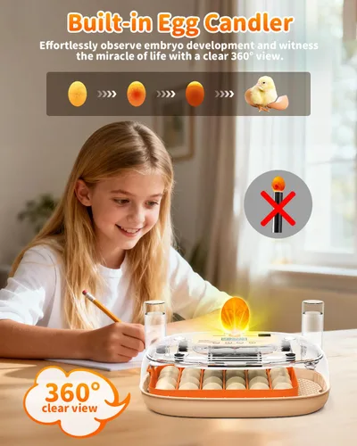 Miniatura 2 de Incubadora de huevos para 24 huevos de gallina con girador automático, control digital de temperatura y pantalla de humedad, vela, criador de aves