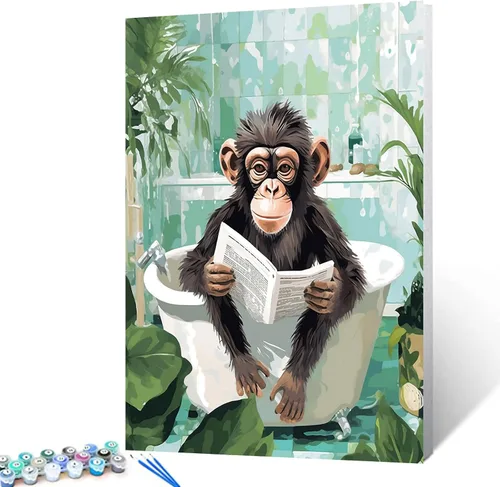 Miniatura 19 de Pintura por números para adultos, baño, animales, bricolaje, pintura al óleo digital, pintura acrílica, cebra, arte de pared, hojas verdes, bañera