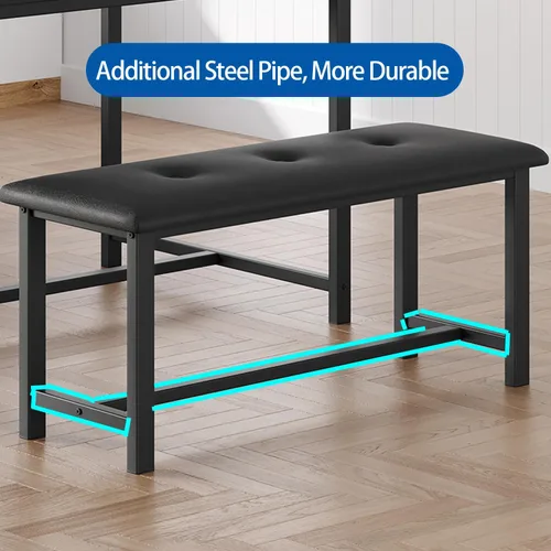 Miniatura 6 de GarveeHome Juego de mesa de comedor para 4, mesa de cocina con 2 bancos tapizados, juego de comedor de cocina de madera, para espacios pequeños