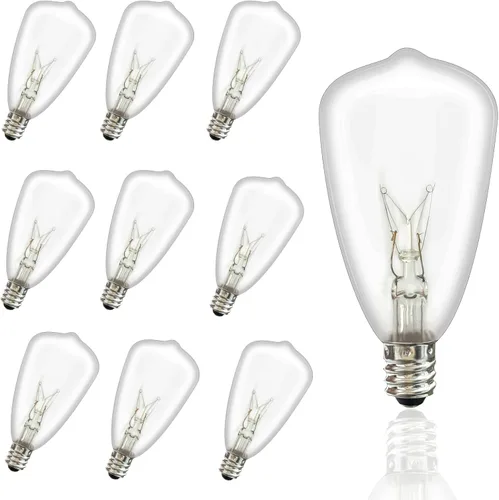 Paquete de 10 bombillas ST35 de repuesto Edison transparentes, 5 W, base de tornillo C7/E12 de 5 vatios para luces de cadena de patio