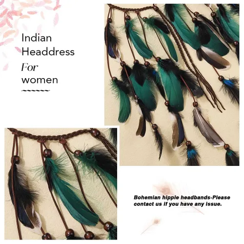 Miniatura 4 de CAKURE Diadema de plumas bohemias, tocado gitano, tocado indio, accesorios para el cabello hippie para mujeres y niñas (tipo C)
