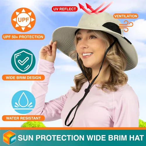 Miniatura 3 de SUN CUBE Sombrero de ala ancha para hombres y mujeres, sombreros de pesca, protección solar UV, sombrero de pescador, sombrero de pescador