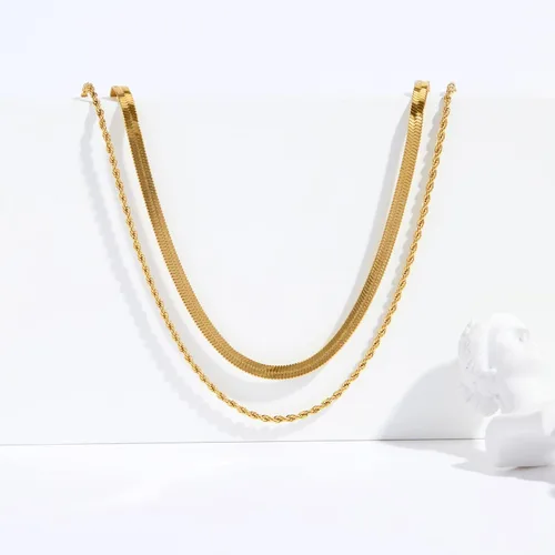 Miniatura 6 de YADUDA Collar de cadena en capas, cadena de cuerda, collar en espiga de espiga, estación de bolas, oro de 14 quilates, resistente al deslustre