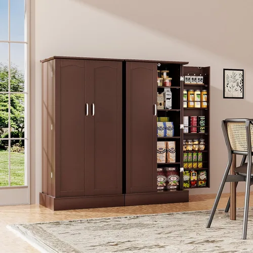 Miniatura 11 de kepptory Gabinete de almacenamiento de despensa de cocina de 72 pulgadas de alto, armario de bar independiente con luz LED RGB, aparador de cocina
