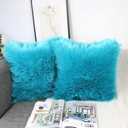 Miniatura 16 de OYIMUA Juego de 2 fundas de almohada decorativas esponjosas de 18 x 18 pulgadas, fundas de almohada lujosas de piel sintética de granja