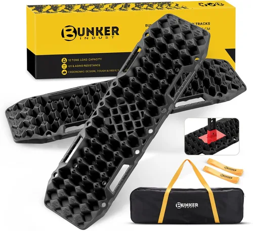 BUNKER INDUST - Tablas de tracción todoterreno con base de gato, par de pistas de recuperación 4X4 para Jeep Truck, alfombrilla de tracción de