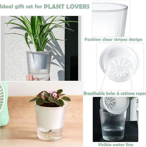 Miniatura 2 de Pack de 6 Macetas de 11.4 cm de Riego Automático y Transparentes para Plantas de Interior, Macetas de Plástico con Mecha para Orquídeas Medianas