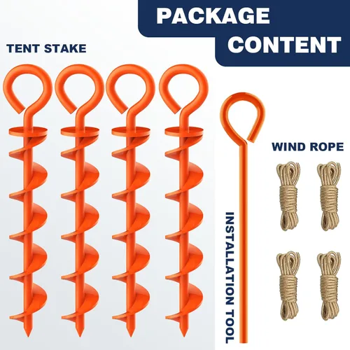 Miniatura 3 de Eurmax USA Estacas para tienda de campaña con forma de sacacorchos para perros, estacas de acero para cama elástica con varilla de hierro, Naranja