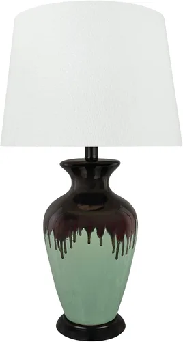 Aspen Creative 40221-11 - Lámpara de mesa de cerámica esmaltada de transición de 26-1/2 pulgadas, color marrón oscuro y verde claro con pantalla