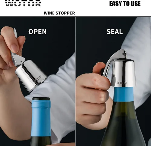 Miniatura 5 de WOTOR Tapones de vino de acero inoxidable para botella de vino, tapón con silicona reutilizable, ahorro de vino, a prueba de fugas, mantiene fresco