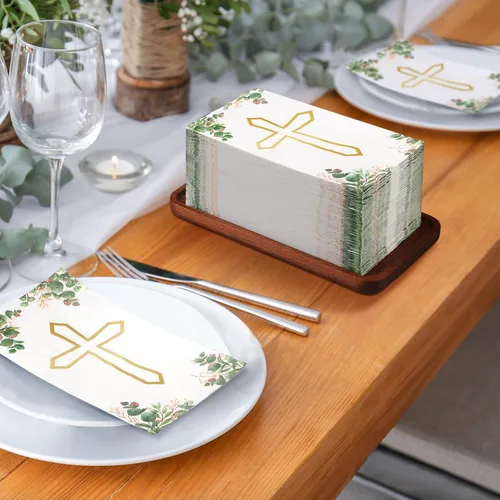 Miniatura 3 de Karenhi 200 Piezas Servilletas de Cruz de Bautismo 2 Capas Dios Bendiga Cruz Cristiana Servilletas Desechables para Invitados para Bautismo Toallas
