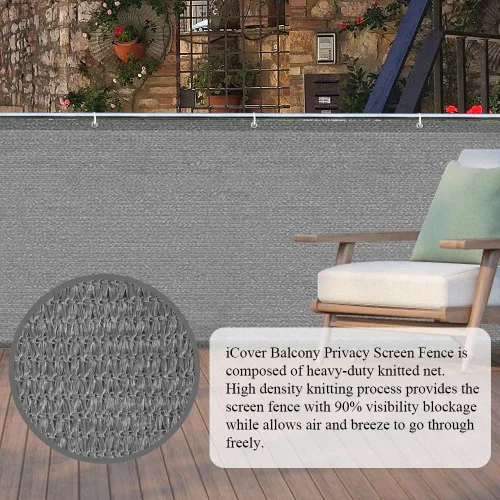Miniatura 2 de iCover 3x10 pies de valla de pantalla de privacidad para balcón, cubierta de valla de barandilla resistente a los rayos UV para porche, terraza, Gris