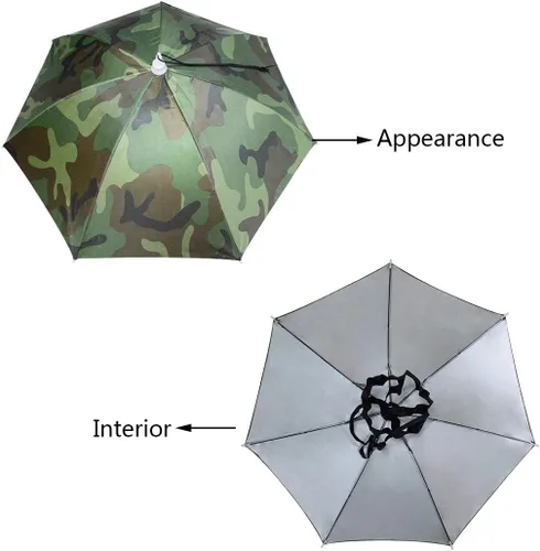 Miniatura 2 de NEW-Vi Sombrero de paraguas, 25 pulgadas, manos libres, para adultos y niños, pesca, golf, jardinería, sombrilla para exteriores (camuflaje)