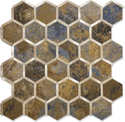 Miniatura 9 de STICKGOO Azulejo Hexagonal de Pelar y Pegar para Salpicadero, Salpicadero Adhesivo para Cocina y Baño, Aspecto de Pizarra Oxidada PVC Mezclado Metal