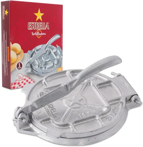 Estrella - Prensa de tortillas de hierro fundido de 7.5 pulgadas – Tortilla resistente para tortillas de maíz y harina, Tostonera y Prensa para