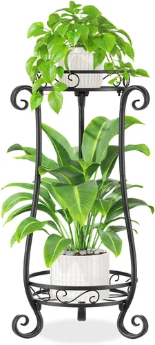 Miniatura 19 de iDavosic.ly Paquete de 2 soportes de metal para plantas para interiores y exteriores, 11 pulgadas de ancho, de hierro resistente al óxido, para Negro