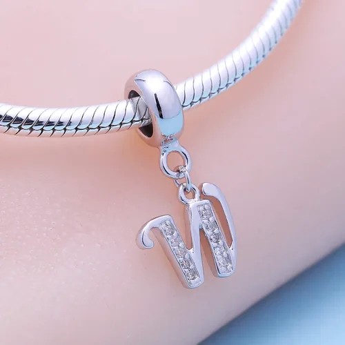 Miniatura 2 de SoulBeads - Colgantes de plata fina 0,925 de letra inicial, alfabeto A-Z. Dije con cristales compatibles con brazaletes europeos