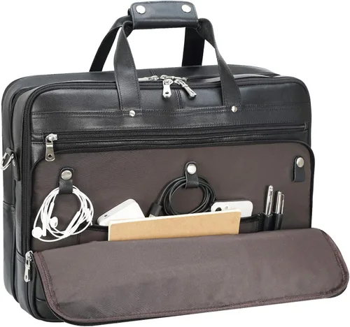 Miniatura 3 de Polare - Maletín de cuero de grano completo XL de 18 pulgadas para hombres, maletín de viaje de negocios, bolsa de mensajero para portátil de 17.3