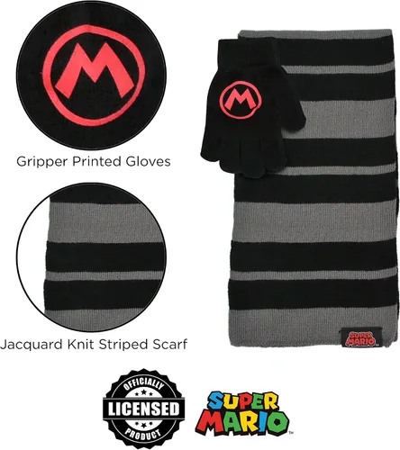 Miniatura 5 de Nintendo Conjunto de gorro de invierno, bufanda y guantes para niños, Super Mario para edades de 4 a 7 años