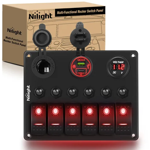 Miniatura 13 de Nilight - Panel de interruptor basculante de 4 bandas 90117G, panel de interruptores de aluminio precableado impermeable con doble USB encendedor
