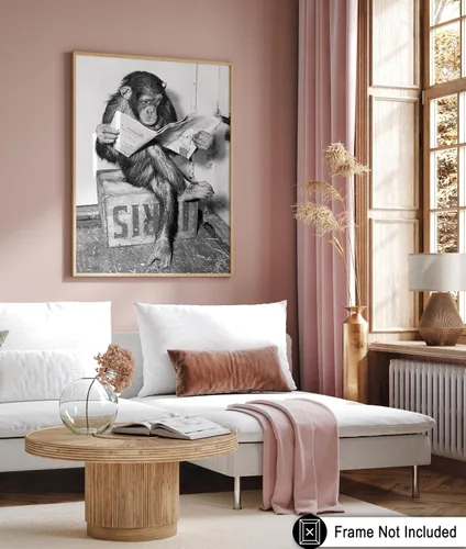 Miniatura 6 de Poster Master Póster de Chimpancé - Impresión de Mono Leyendo Periódico - Arte de Pared de Mono - Regalo para Hombres, Mujeres y Amantes