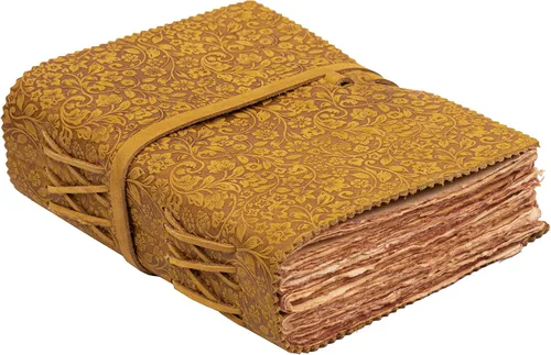 Miniatura 10 de LEATHER VILLAGE Diario floral en relieve encuadernado en cuero para mujeres y hombres, 200 páginas, 8 x 6 pulgadas (A5), aguamarina, libro
