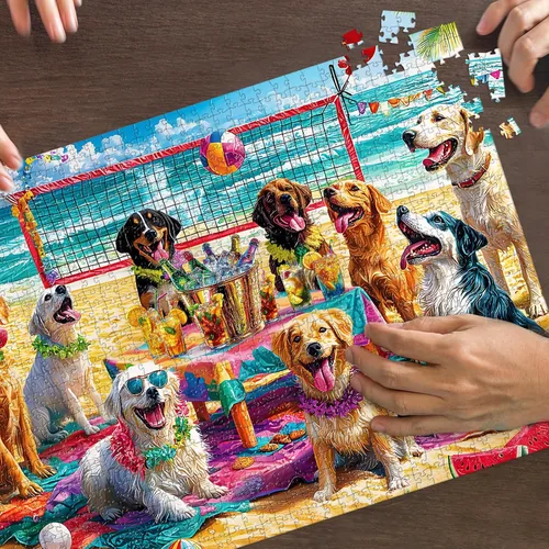 Miniatura 8 de Rompecabezas para adultos de 1000 piezas, rompecabezas de perro de 1000 piezas – Doggo Beach Bash, rompecabezas de decoración de fiesta