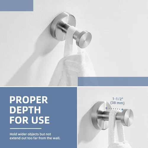Miniatura 4 de Gancho Simple de Toalla de Baño de Ángulo de Níquel Cepillado, SUS304 Soporte de Toalla de Acero Inoxidable para Armario de Baño y Closet, Perchero