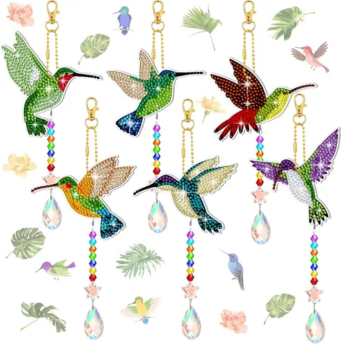 Tradder Juego de 6 piezas de pintura de diamante para colibrí, campanillas de viento, pájaros, kits de arte para adultos, vacaciones, escuela,