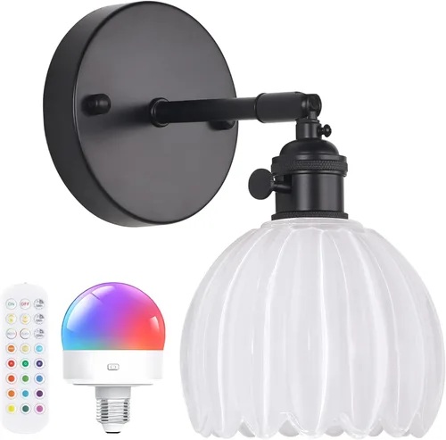 Miniatura 52 de Shenmoyl Aplique de Pared Vintage Operado por Batería con Linda Campana de Vidrio Tulipán Verde, Recargable Inalámbrica, Luz de Pared con Control