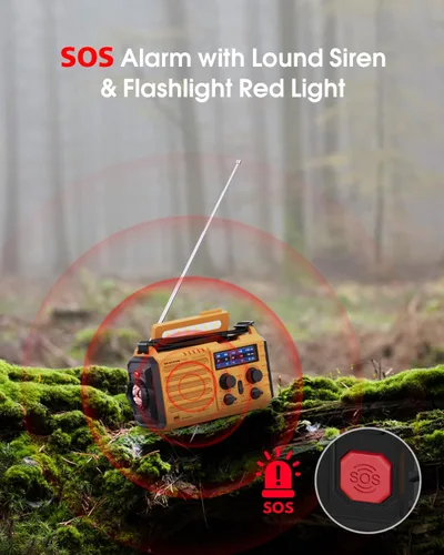 Miniatura 7 de Radio meteorológica de emergencia - Alerta NOAA, manivela solar y manual, alarma SOS, linterna y lámpara de lectura, radio de supervivencia portátil